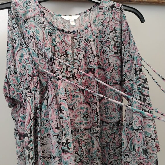 Charming Charlie Romantic Y2K Chiffon Paisley Boho Blouse – Cold Shoulder Bell S - Picture 3 of 8